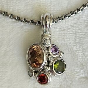 Multi Colored CZ Pendant with 16" Chain.